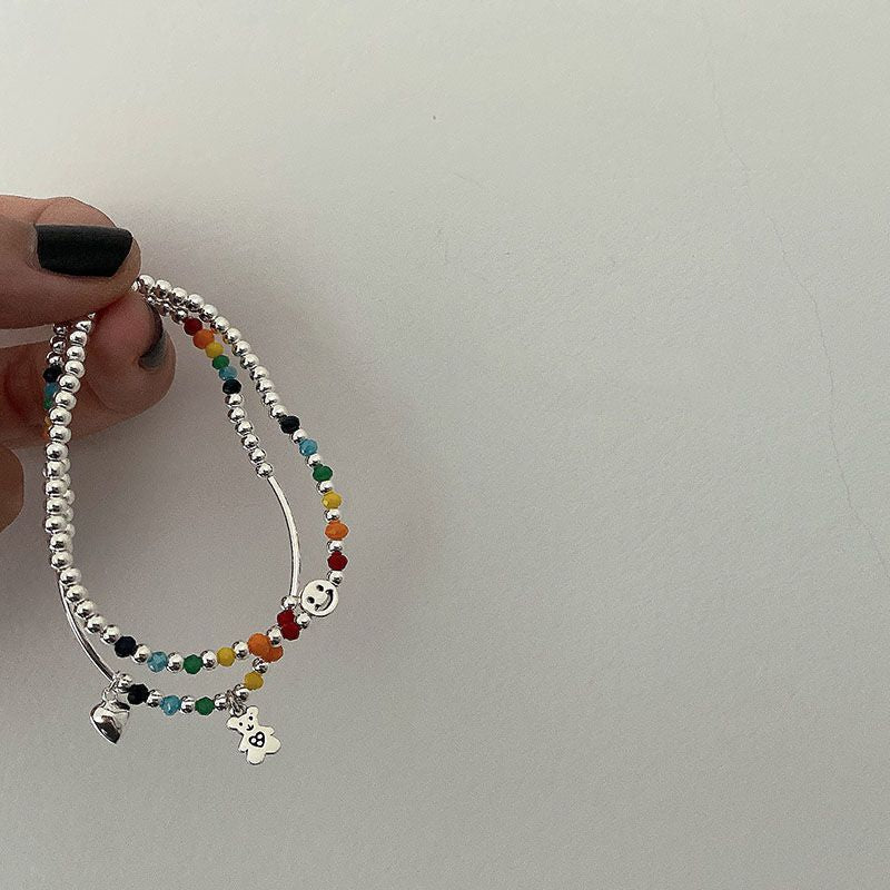 Wholesale Smiley Rainbow Bear Heart Beaded Bracelet